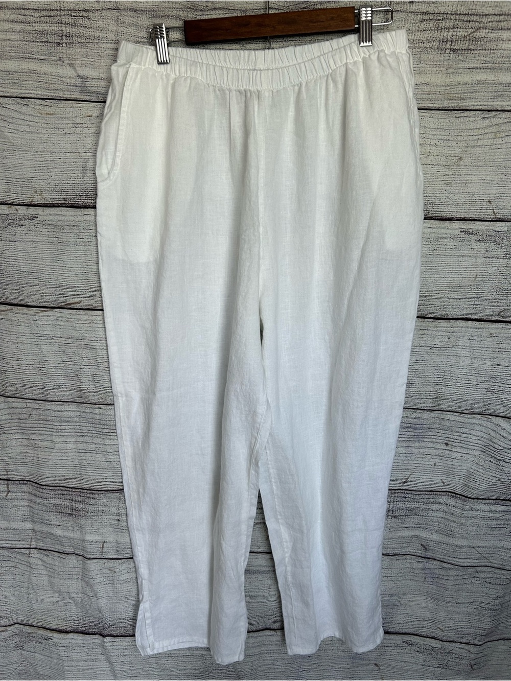 Flax 100% linen pure white pull on pants size large